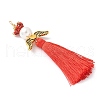 Glass Pearl Round Beaded with Polycotton Tassel Big Pendants PALLOY-MZ00611-02-2