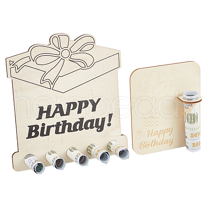 Happy Birthday Laser Cut Wooden Money Holder Display Stands AJEW-FG0004-31-1