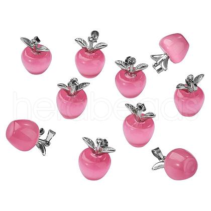 10Pcs Apple Gemstone Charm Pendant Crystal Quartz Healing Natural Stone Pendants Pink Silver Buckle for Jewelry Necklace Earring Making Crafts JX525A-1