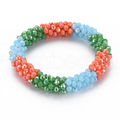 Crochet Glass Beads Braided Stretch Bracelet BJEW-T016-08A-1