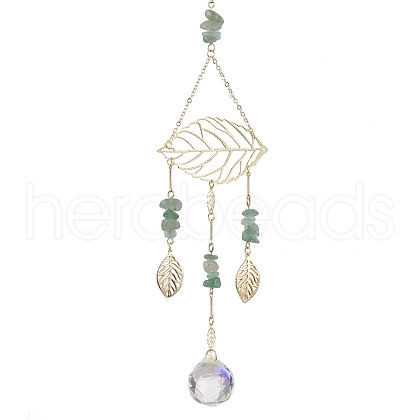 Brass Hollow Leaf Pendant Decorations HJEW-TA00273-1