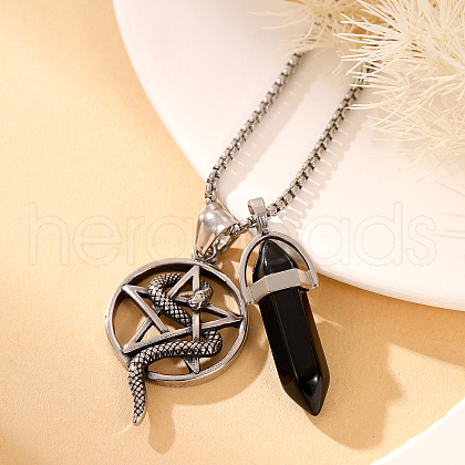 Vintage Synthetic Gemstone Bullet Shaped Pendant Necklaces JP9673-1