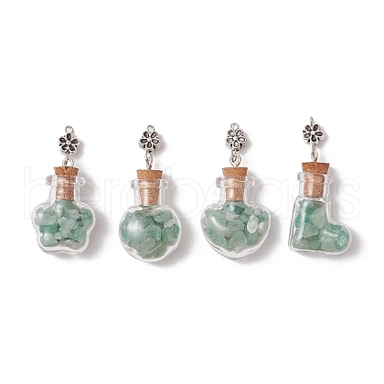 Natural Green Aventurine Chip Glass Bottle Pendants PALLOY-JF03582-02-1