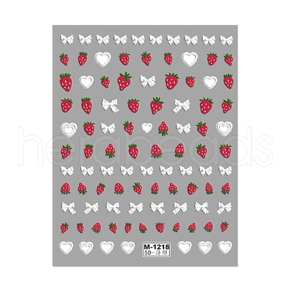Bowknot & Strawberry Self Adhesive 5D Embossed Nail Art Stickers PW-WG579ED-01-1