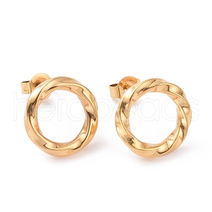 PVD Vacuum Plating 304 Stainless Steel Wave Ring Stud Earrings for Women EJEW-G298-10G-1