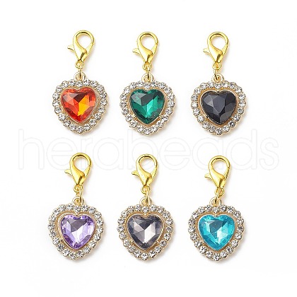 Alloy Rhinestone Heart Pendant Decorations HJEW-JM00808-1