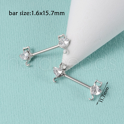 304 Stainless Steel Clear Cubic Zirconia Nipple Rings WG32E94-08-1