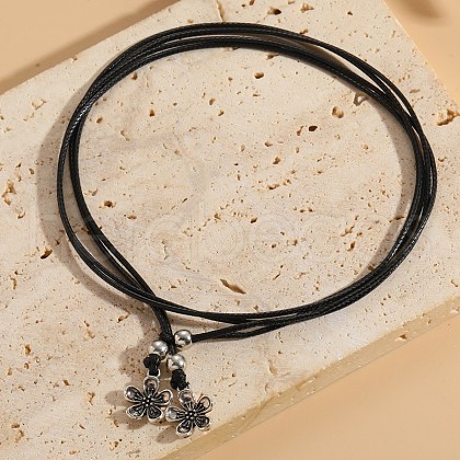 Black Waxed Cord Wrap Anklets WG9480C-04-1