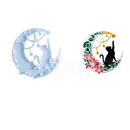 DIY Silhouette Silicone Moon & Cat & Flower Pendant Molds PW-WG78890-03-1
