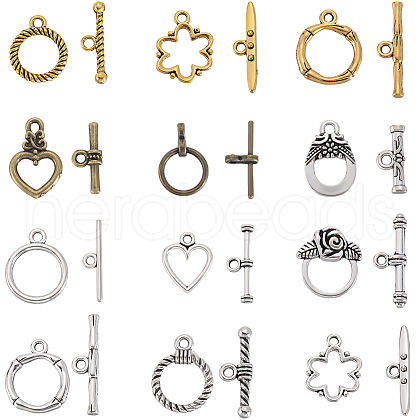 SOFPLATE 120Pcs 12 Styles Tibetan Style Toggle Clasps FIND-SP0001-25-1