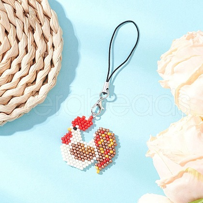 Glass Seed Bead Beaded Charm Mobile Straps HJEW-MZ00266-01-1