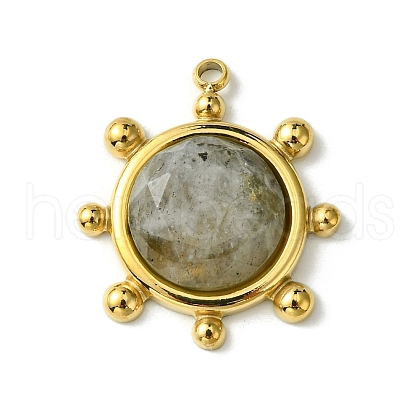Ion Plating(IP) 304 Stainless Steel Pave Faceted Natural Labradorite Pendants FIND-Z028-39E-1
