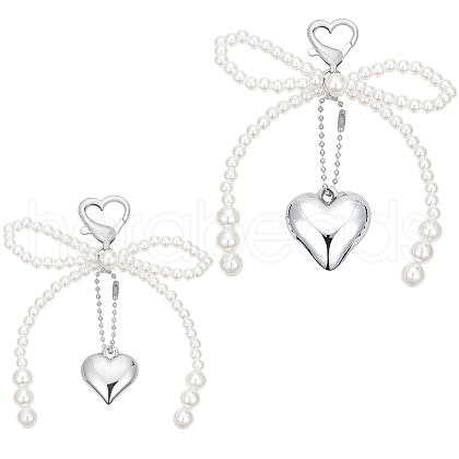 Beebeecraft 2Pcs 2 Styles Heart & Bowknot Acrylic Imitation Pearls Pendant Decorations HJEW-BBC0001-04-1