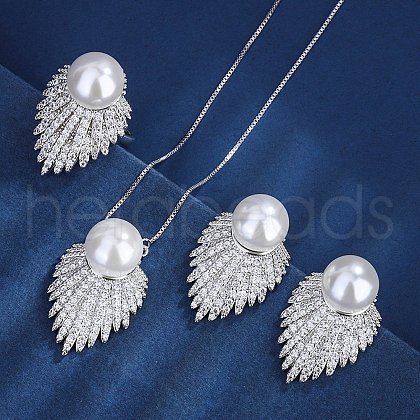 Alloy & Round Imitation Pearl Earrings & Pendant Necklaces & Rings Sets for Women WG40743-01-1