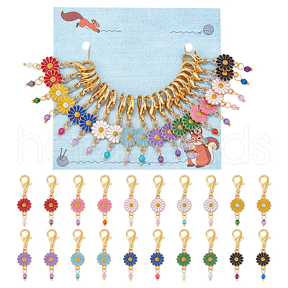 20Pcs 10 Colors Flower Alloy Enamel Pendant Stitch Markers HJEW-NB00034-1