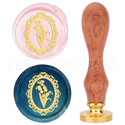 Brass Wax Seal Stamp with Rosewood Handle AJEW-WH0412-0005-1