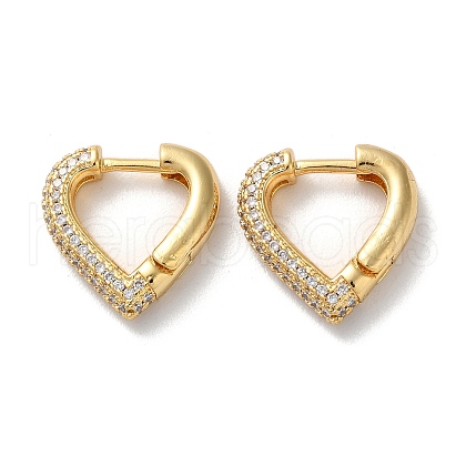 Brass Pave Clear Cubic Zirconia Hoop Earrings EJEW-M258-04G-1