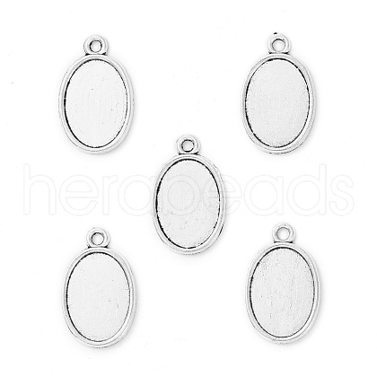 Tibetan Style Antique Silver Alloy Flat Oval Pendant Cabochon Settings TIBEP-M022-36AS-1