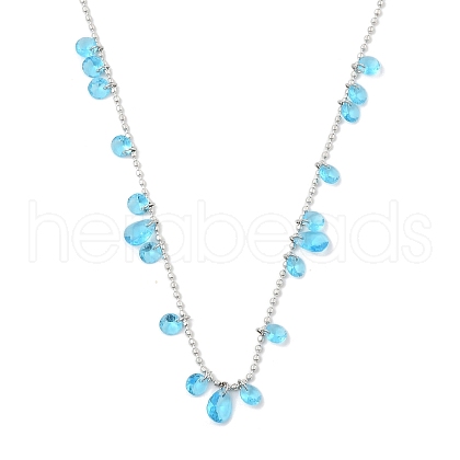 304 Stainless Steel Cubic Zirconia Teardrop & Flat Round Bib Ball Chain Necklaces for Women NJEW-F328-11P-07-1