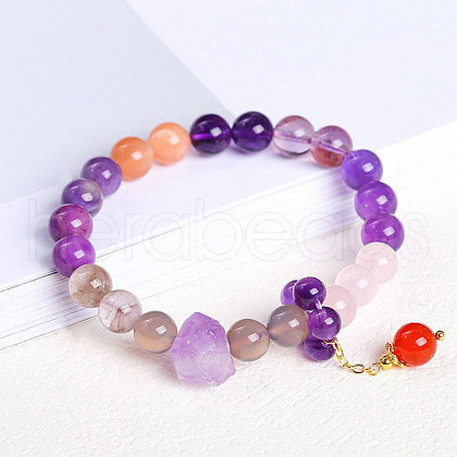 Natural Mixed Gemstone Round Beads Charm Bracelets WG1718F-07-1