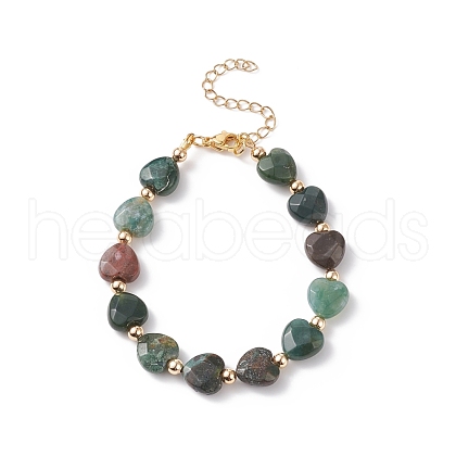 Natural Indian Agate Heart Beaded Bracelet BJEW-JB08697-02-1