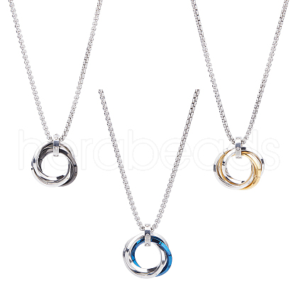 FIBLOOM 3Pcs 3 Colors Stainless Steel Pendant Necklaces Set NJEW-FI0001-57-1