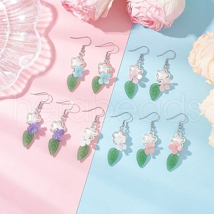 Flower 304 Stainless Steel Handmade Lampwork Dangle Earrings EJEW-JE06430-1