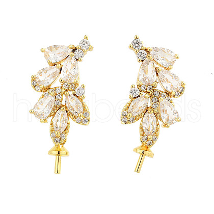 Fish Brass Micro Pave Clear Cubic Zirconia Stud Earring Findings KK-H073-05G-1