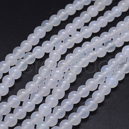 Grade A Natural White Agate Round Beads Strands G-F256-01-6mm-A-1