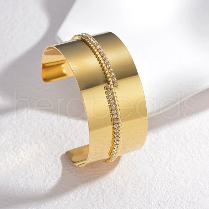 304 Stainless Steel Rhinestone Cuff Bangles BJEW-M082-04G-02-1