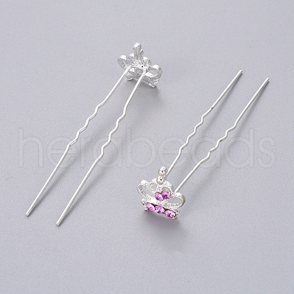 (Defective Closeout Sale) Lady's Hair Accessories Silver Color Plated Iron Rhinestone Hair Forks PHAR-XCP0004-03S-01-1