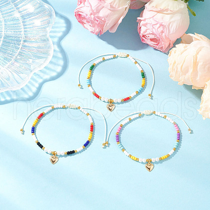3Pcs 3 Colors Adjustable Glass Seed Round Beaded Braided Bracelet Sets BJEW-MZ00187-1