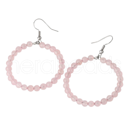Fashionable Natural Rose QuartzHoop Earrings for Women KJ9273-6-1