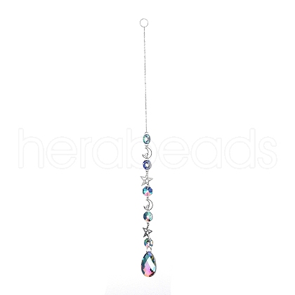 AB Color Plated Crystal Teardrop Big Pendant Decorations HJEW-G019-03B-1