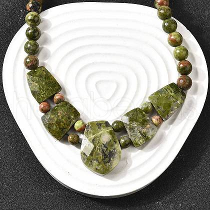 Natural Unakite Faceted Bib Graduated Beaded Necklaces for Women NJEW-B128-01N-1