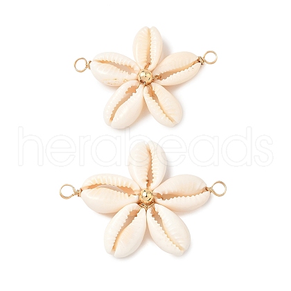 Natural Mixed Cowrie Shell Connector Charms PALLOY-JF03858-02-1