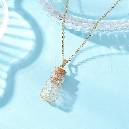 Copper Wire Wrapped Empty Glass Bottle Pendant 304 Stainless Steel Cable Chain Necklaces for Women Men NJEW-JN05276-1