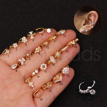 Brass Micro Pave Clear Cubic Zirconia Hoop Cartilage Earrings WG1D474-09-1