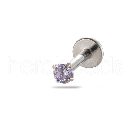 G23 Titanium Alloy Cubic Zirconia 17 Gauge Flat Round Threadless Labrets WG94BD7-18-1