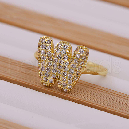 Brass Micro Pave Clear Cubic Zirconia Initial Cuff Rings FS-WGB210B-23-1