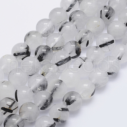 Natural Tourmalinated Quartz Beads Strands G-P336-02A-8mm-1