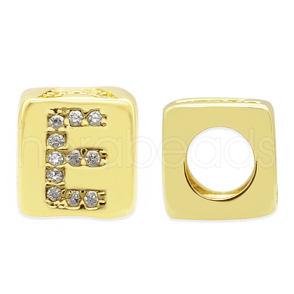 Brass Micro Pave Clear Cubic Zirconia European Beads KK-T030-LA842-EX3-1