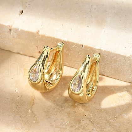 Teardrop Brass Micro Pave Clear Cubic Zirconia Hoop Earrings EJEW-D311-109G-1