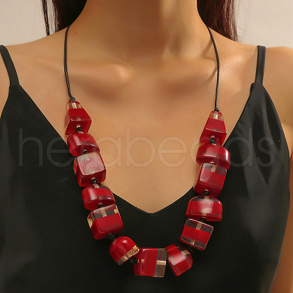 Bohemian Resin Cube Beaded Chunky Necklaces for Women FS-WGA6DA1-04-1