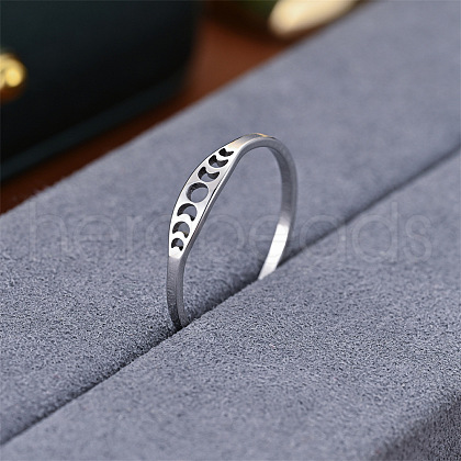 Hollow Moon Phase 304 Stainless Steel Finger Rings FS-WG454BE-03-1