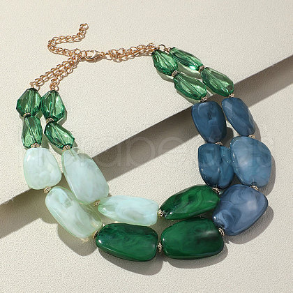 Faceted Teardrop Resin Beaded Double Layer Necklaces for Women FS-WG54F11-05-1