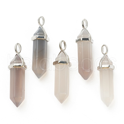 Natural Grey Agate Pointed Pendants G-M378-01P-A02-1