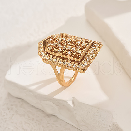 Brass Micro Pave Cubic Zirconia Geometric Statement Finger Rings for Women LY2631-1-1