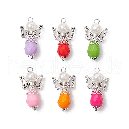Teardrop Shape Angel with ABS Plastic Imitation Pearl Pendants PALLOY-JF03686-1