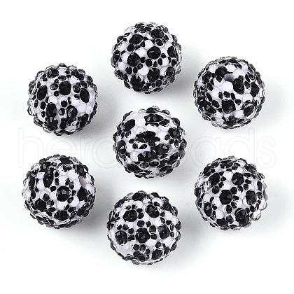 Cow Stripe Print Pattern Resin Rhinestone Round Beads OACR-N145-01-1